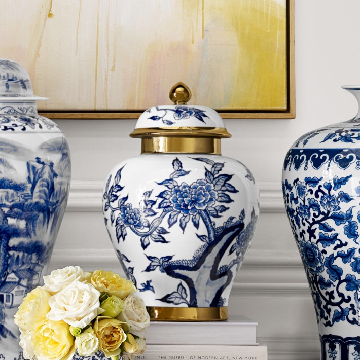 イマンジャルダンクリームキャニスター M＆ピッチャー＆フック＆ジャム＆トレセット Peony & Hummingbird Ceramic Lidded Decorative Ginger Jar