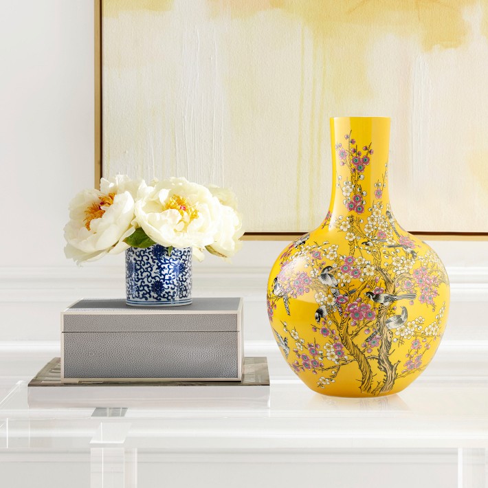 Yellow Hummingbird Ginger Jar Gourd Decorative Vase | Williams Sonoma