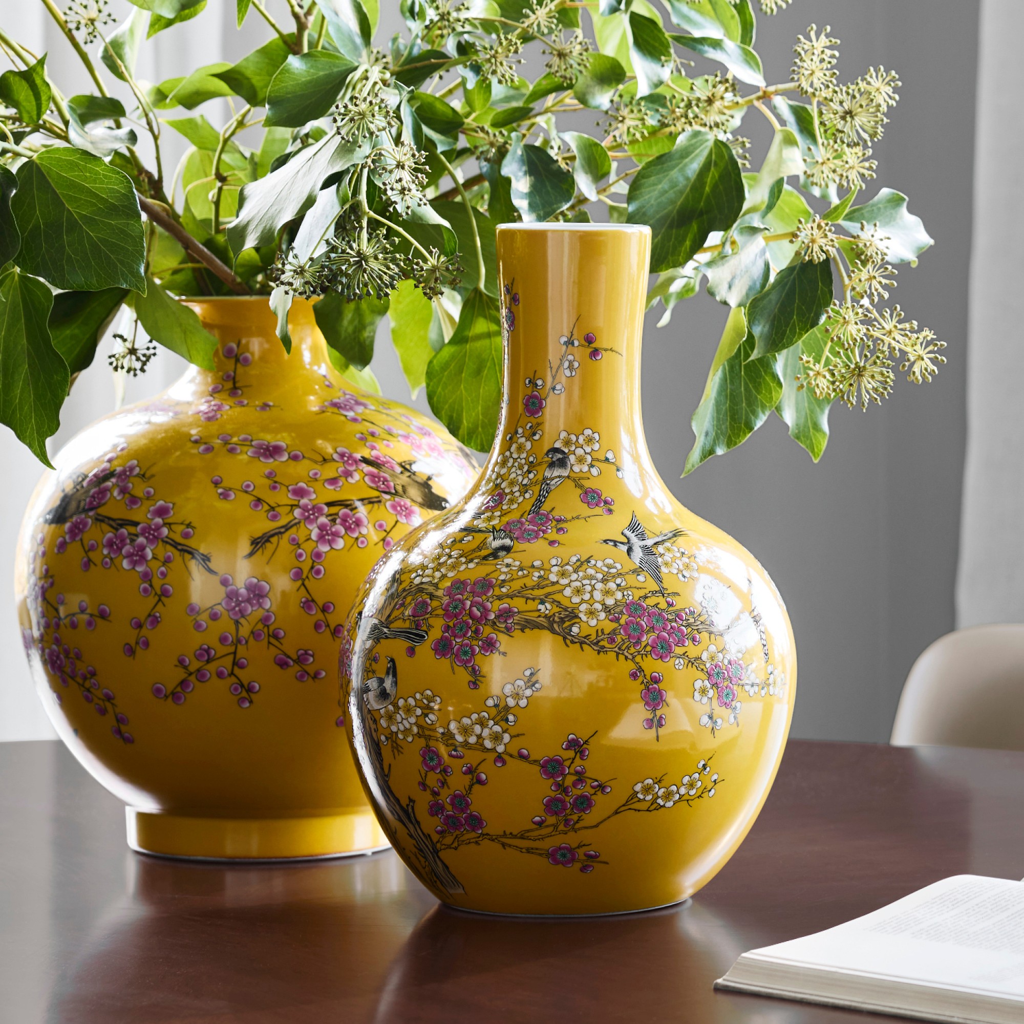 Yellow Hummingbird Ginger Jar Gourd Vase Sansujyuku sansujyuku.com