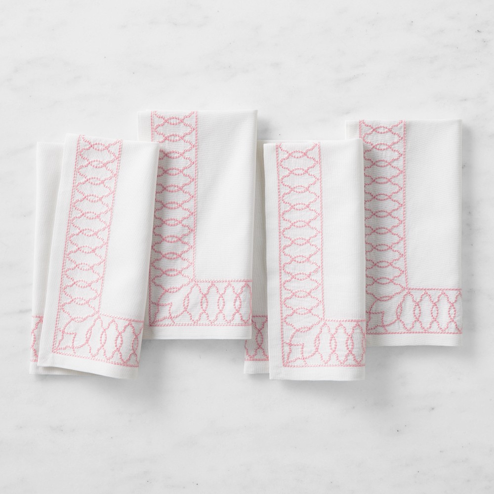 Embroidered Lattice Napkins, Set of 4 - Set of 4, Pink