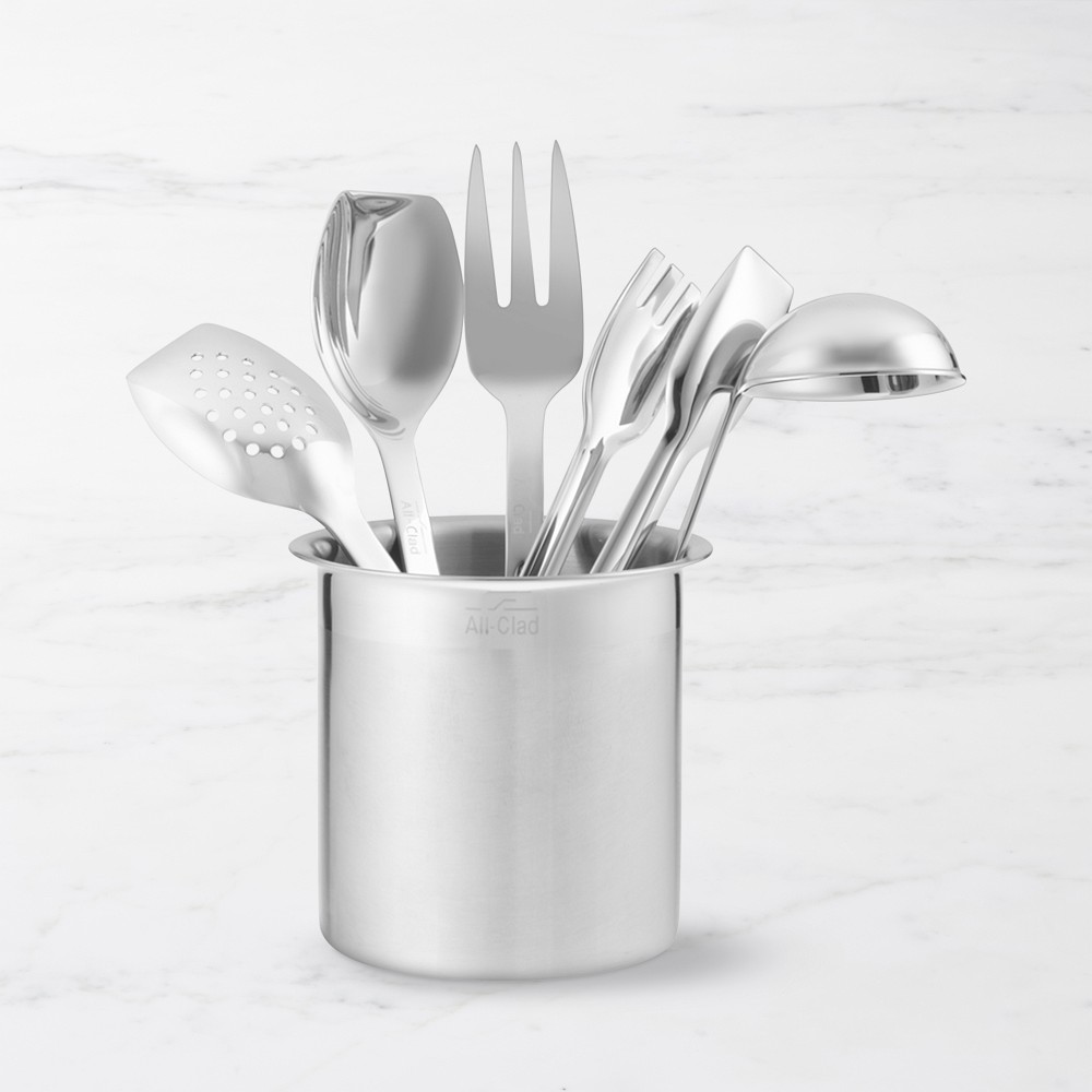 All-Clad Cook & Serve Stainless-Steel Utensils with Utensil Holder, Set of 6 - Set of 6