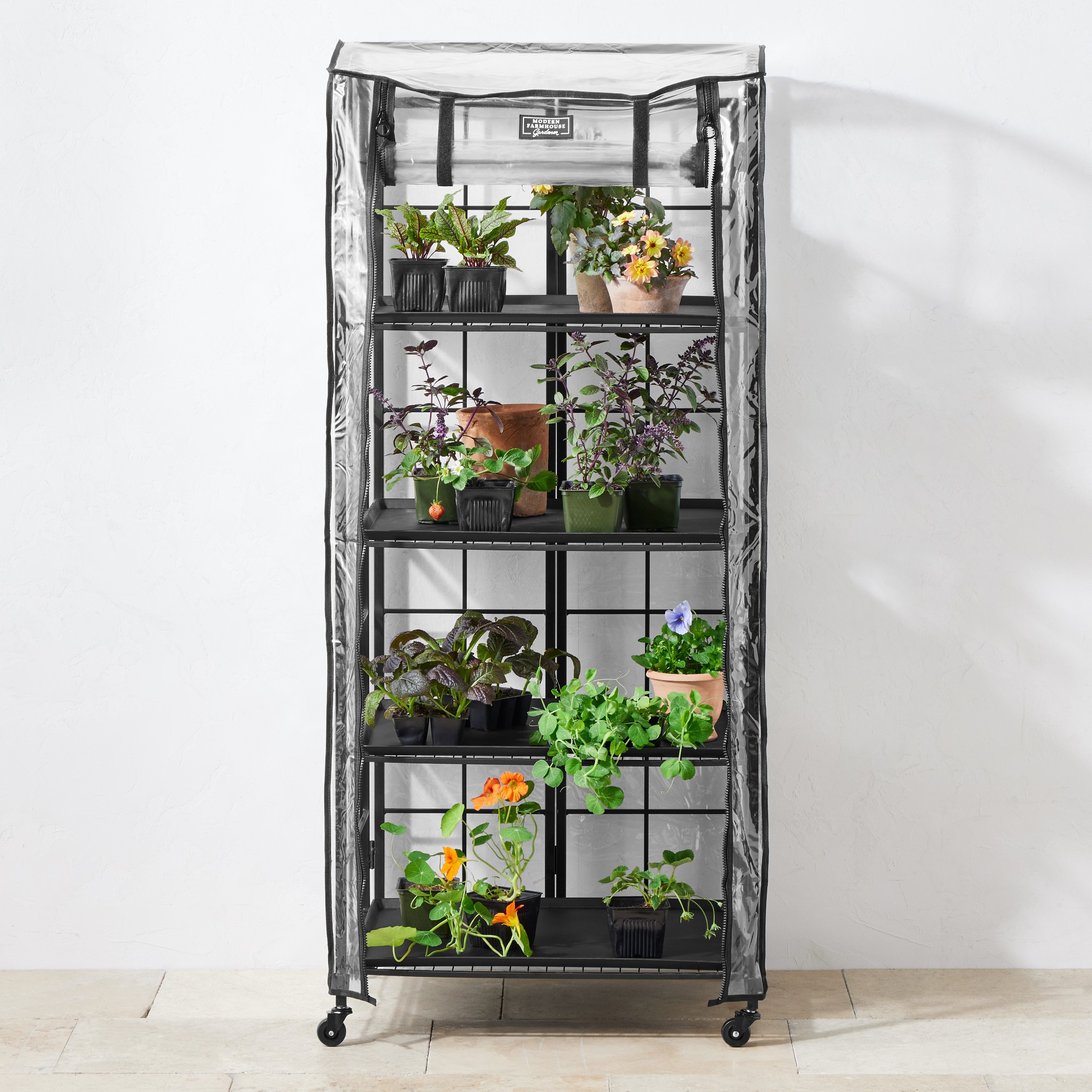 Modern Farmhouse Plant Stand with Adjustable Shelf & Patio Greenhouse Simolary simolary.com