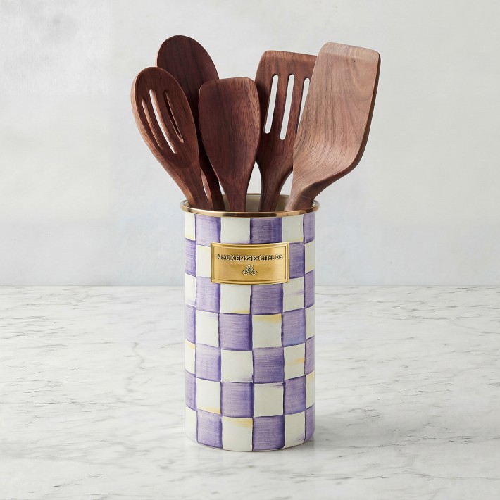 MacKenzie Childs Violet Check Utensil Holder | Williams Sonoma