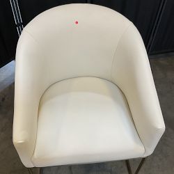 OPEN BOX:Bradley Curved Back Arm Chair Vegan Pebbled Leather, Ivory, Antique Brass
