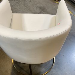 OPEN BOX:Bradley Curved Back Arm Chair Vegan Pebbled Leather, Ivory, Antique Brass