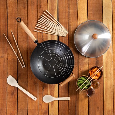 Joyce Chen Professional Series Carbon Steel Nonstick 10-Piece Wok Set with Lid and Maple Handles Simolary simolary.com 16