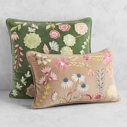 Marcella Velvet Embroidered Pillow Cover, Sand