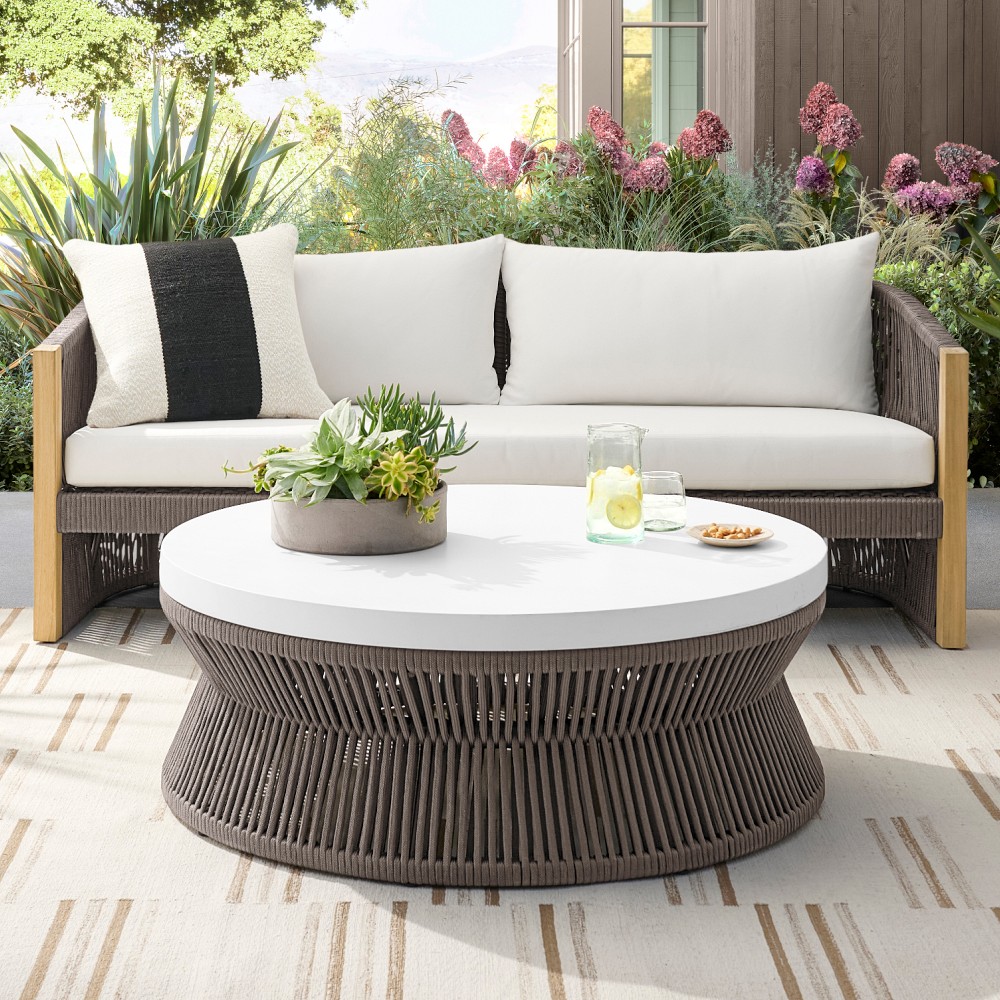 Pasadena Outdoor Fiberstone and Rope Round Coffee Table (44") by Williams Sonoma Home