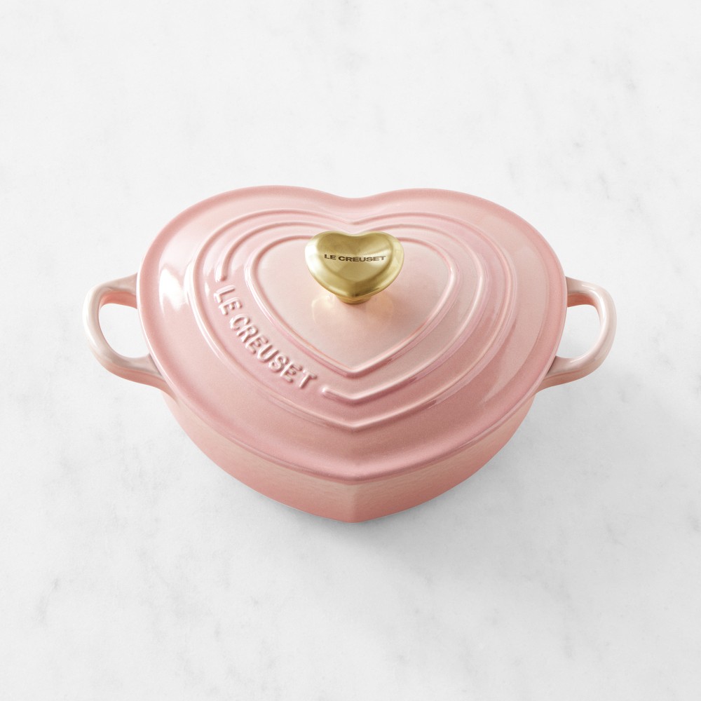 Le Creuset Enameled Cast Iron Shallow Heart Oven, 1.25-Qt. - 1.25-Qt., Shell Pink w/ Gold Knob