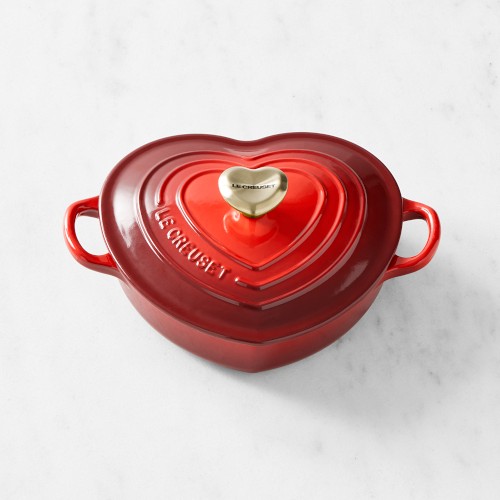 Le Creuset Enameled Cast Iron Shallow Heart Oven, 1.25-Qt., Red w/ Gold Knob
