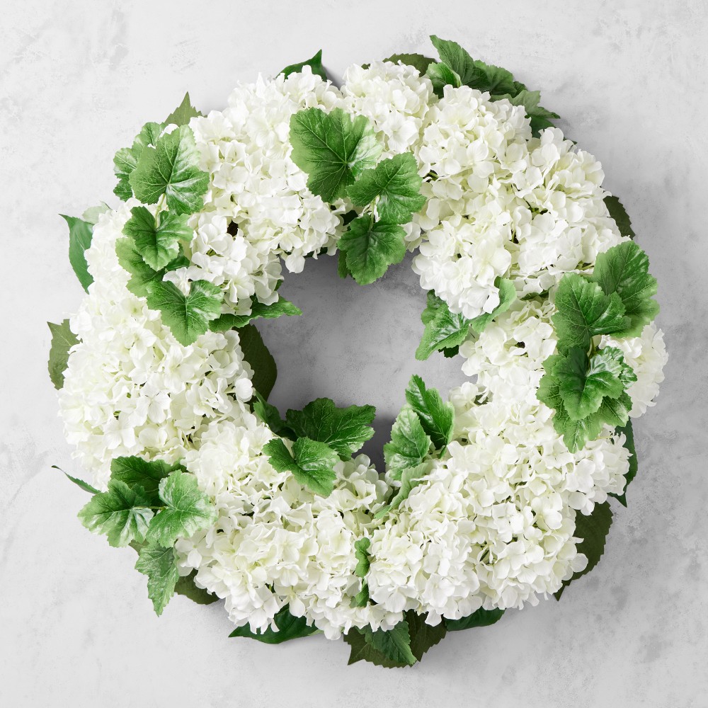 White Hydrangea UV Protected Faux Wreath, 27" - 27"