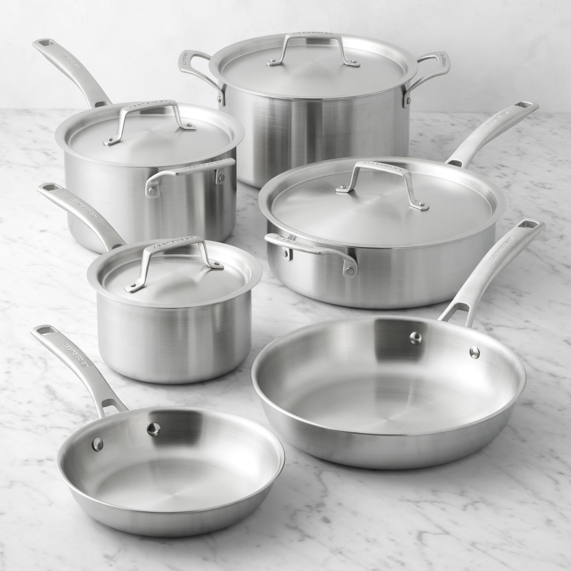 Le Creuset Essential Stainless-Steel 10-Piece Cookware Set Simolary simolary.com
