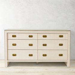 Claremont 6 Drawer Raffia Dresser, Bone