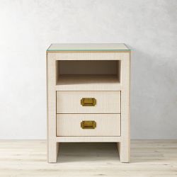 Claremont 2 Drawer Raffia Nightstand, Bone