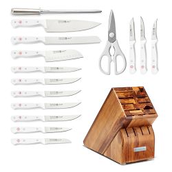 WÜSTHOF Gourmet Knives in Acacia Block, Set of 16, White