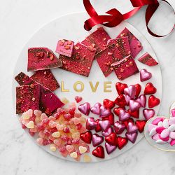 Marble &amp; Brass "Love" Round Cheese Board with Knife