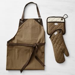 Williams Sonoma Grilling Apron, Oven Mitt, and Potholder Bundle, Brown