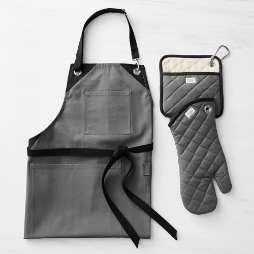 Williams Sonoma Grilling Apron, Oven Mitt, and Potholder Bundle, Charcoal