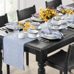 Ticking Stripe Table Runner, Blue