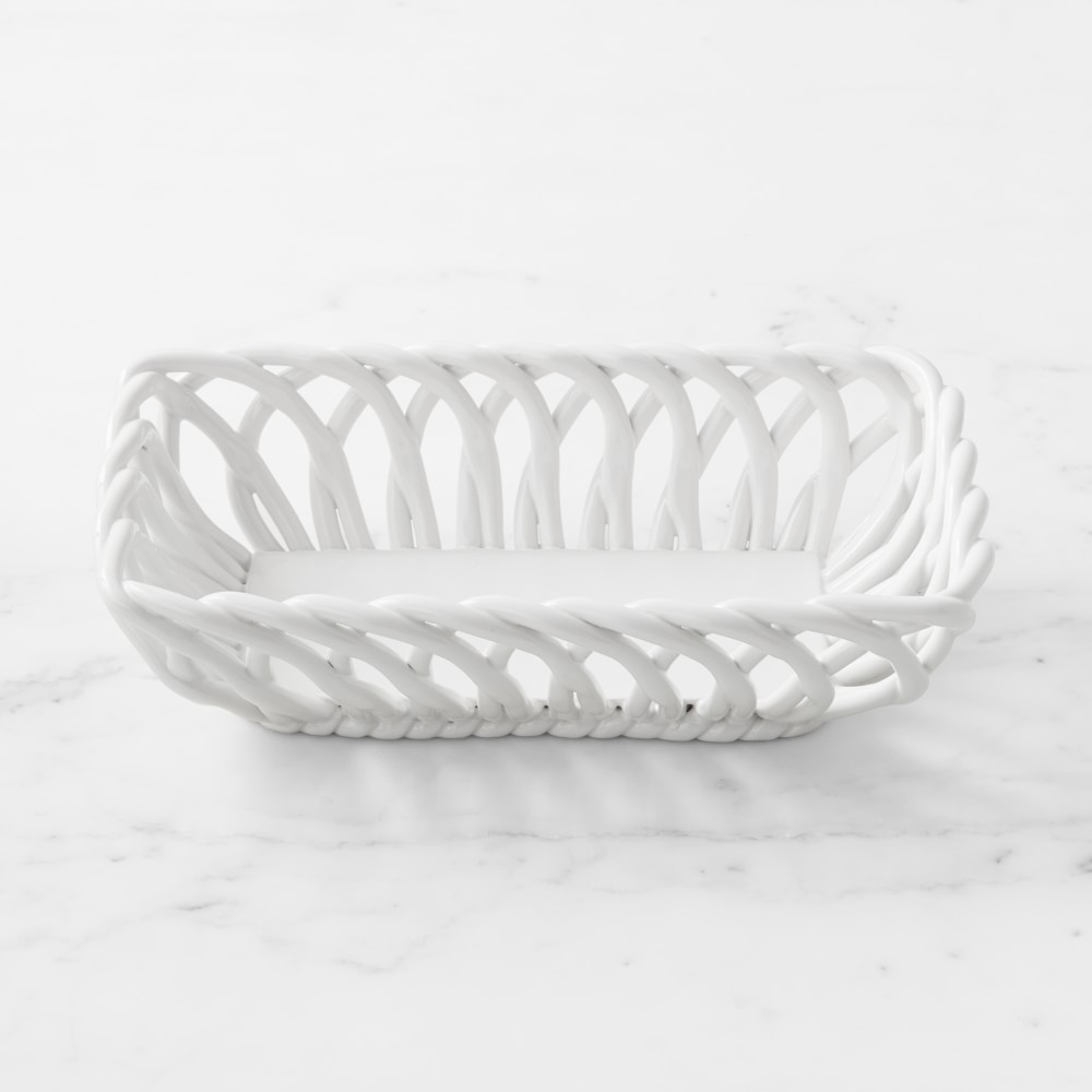 Low Ceramic Woven Bread Basket - White