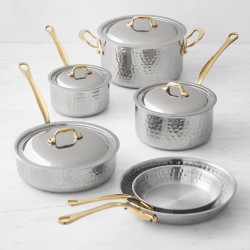 Mauviel M’Elite B Hammered Stainless-Steel 10-Piece Cookware Set Simolary simolary.com