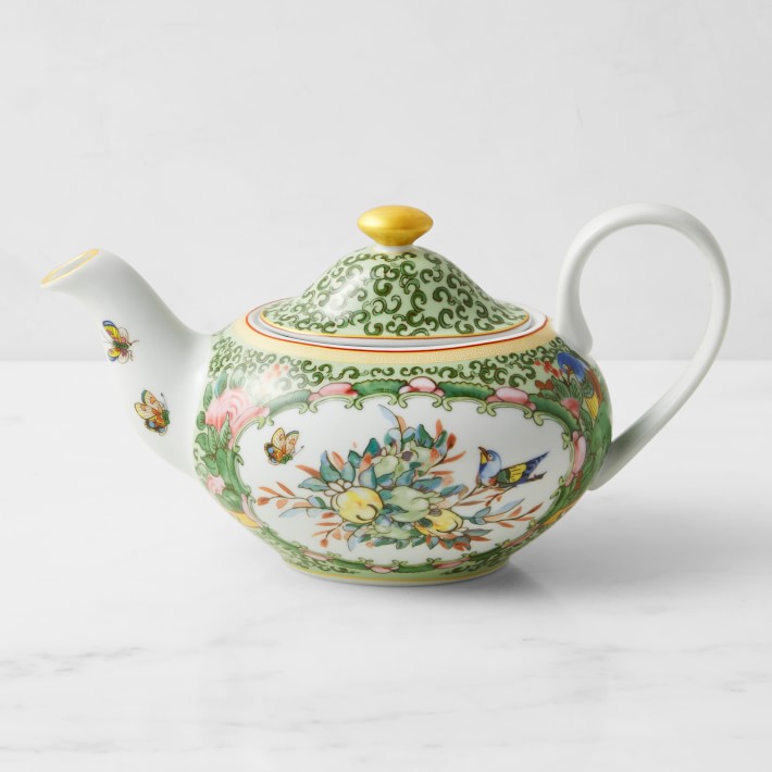 Famille Rose Tea Pot, Porcelain Floral | Williams Sonoma