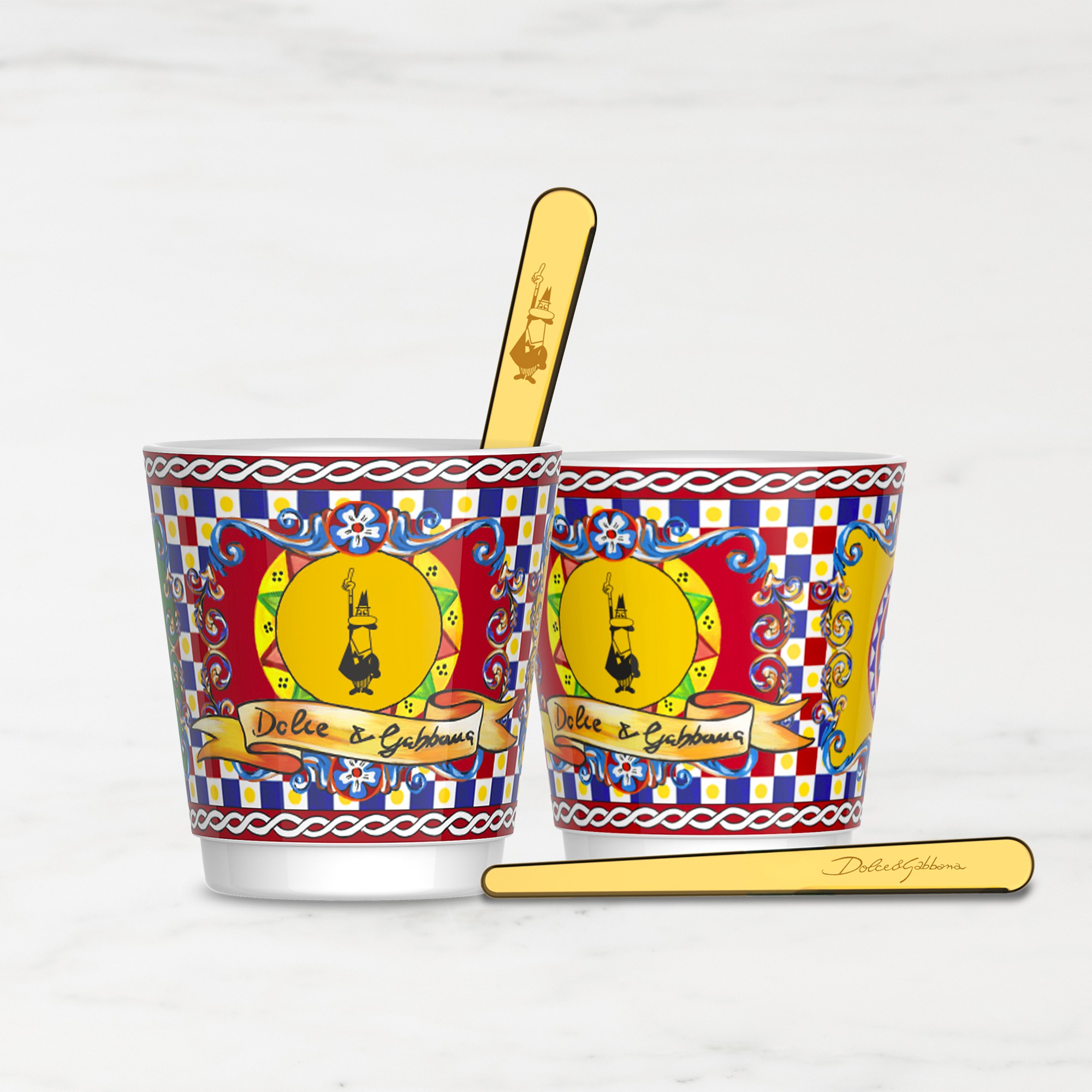 Bialetti Dolce & Gabbana Espresso Cups with Gold Stirrers, Set of 2, Carretto Simolary simolary.com 6