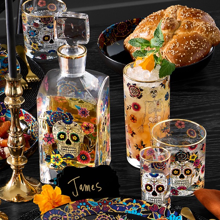 Day of the Dead Decanter & 4 Double Old-Fashioned Glasses