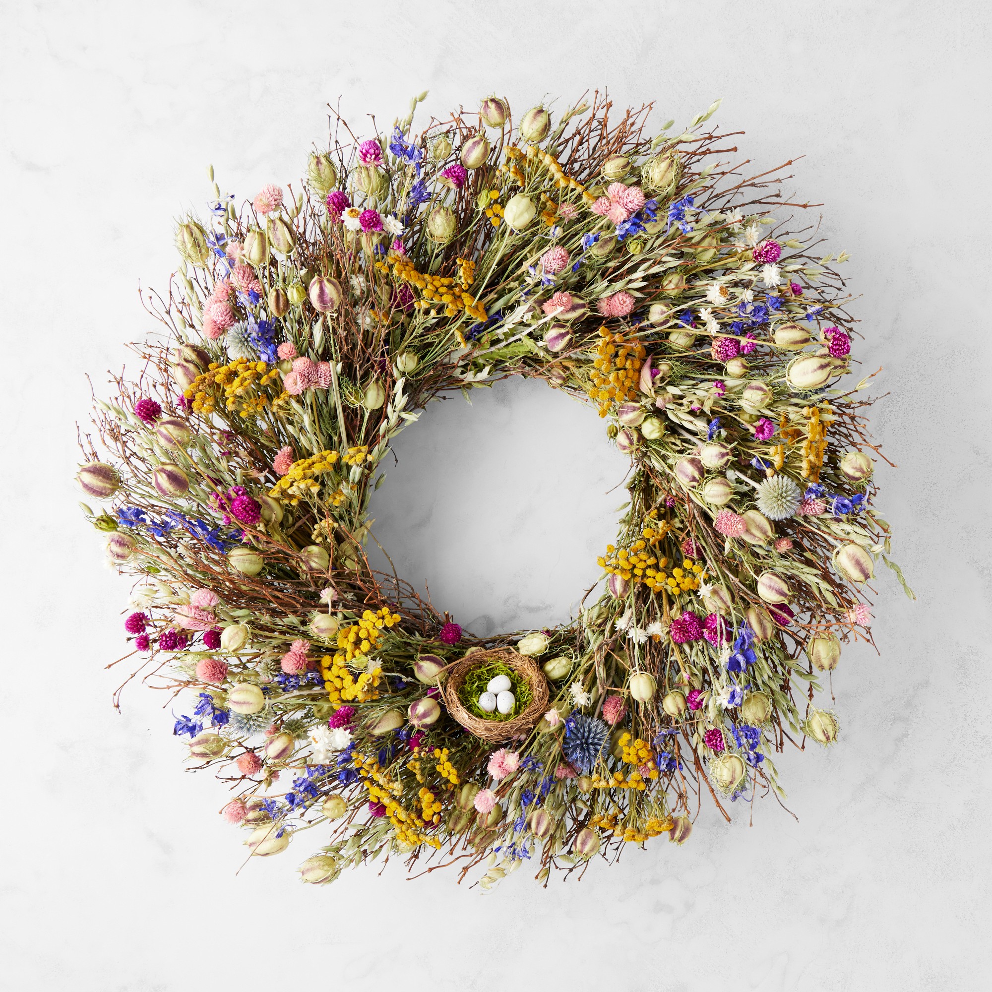 Spring Floral Nest Live Wreath, 22″ Simolary simolary.com