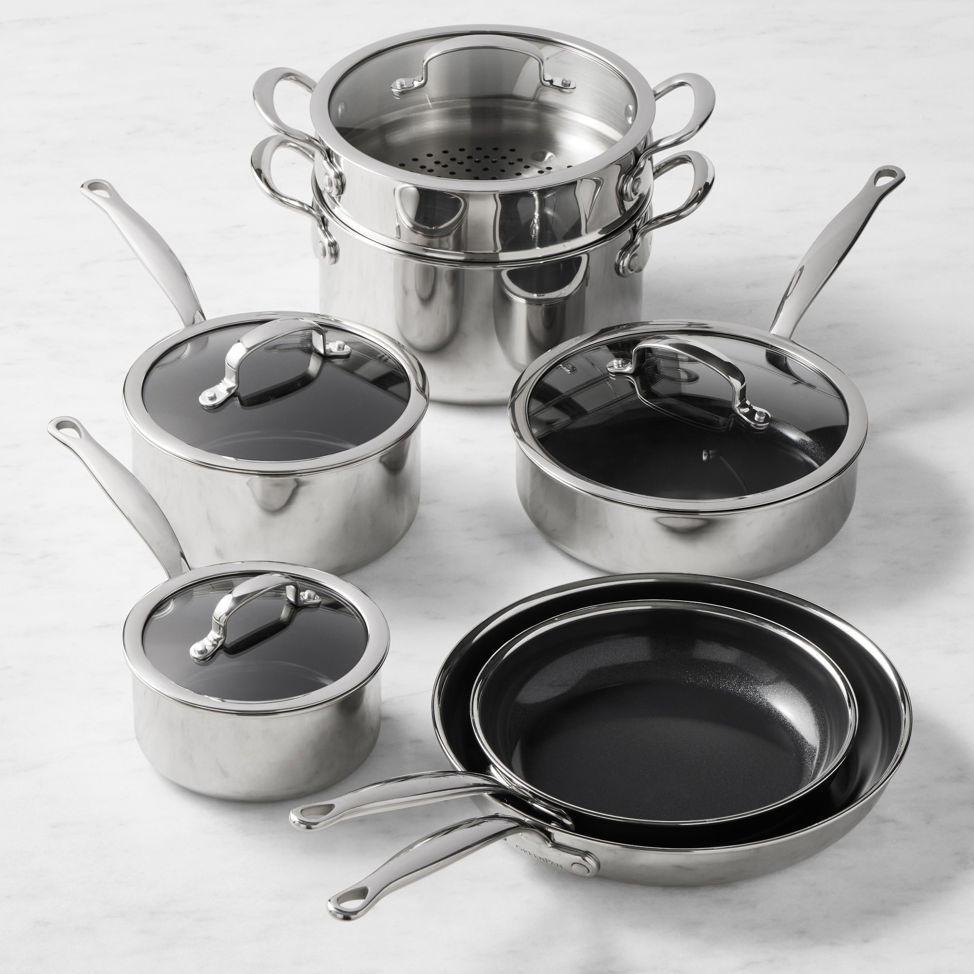 GreenPan Premiere Max Stainless-Steel Ceramic Nonstick 11-Piece Cookware Set Simolary simolary.com