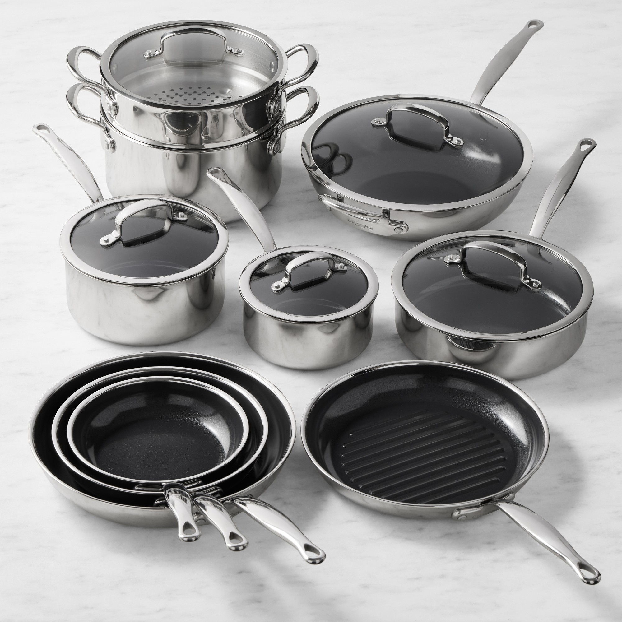 GreenPan Premiere Max Stainless-Steel Ceramic Nonstick 15-Piece Cookware Set Simolary simolary.com