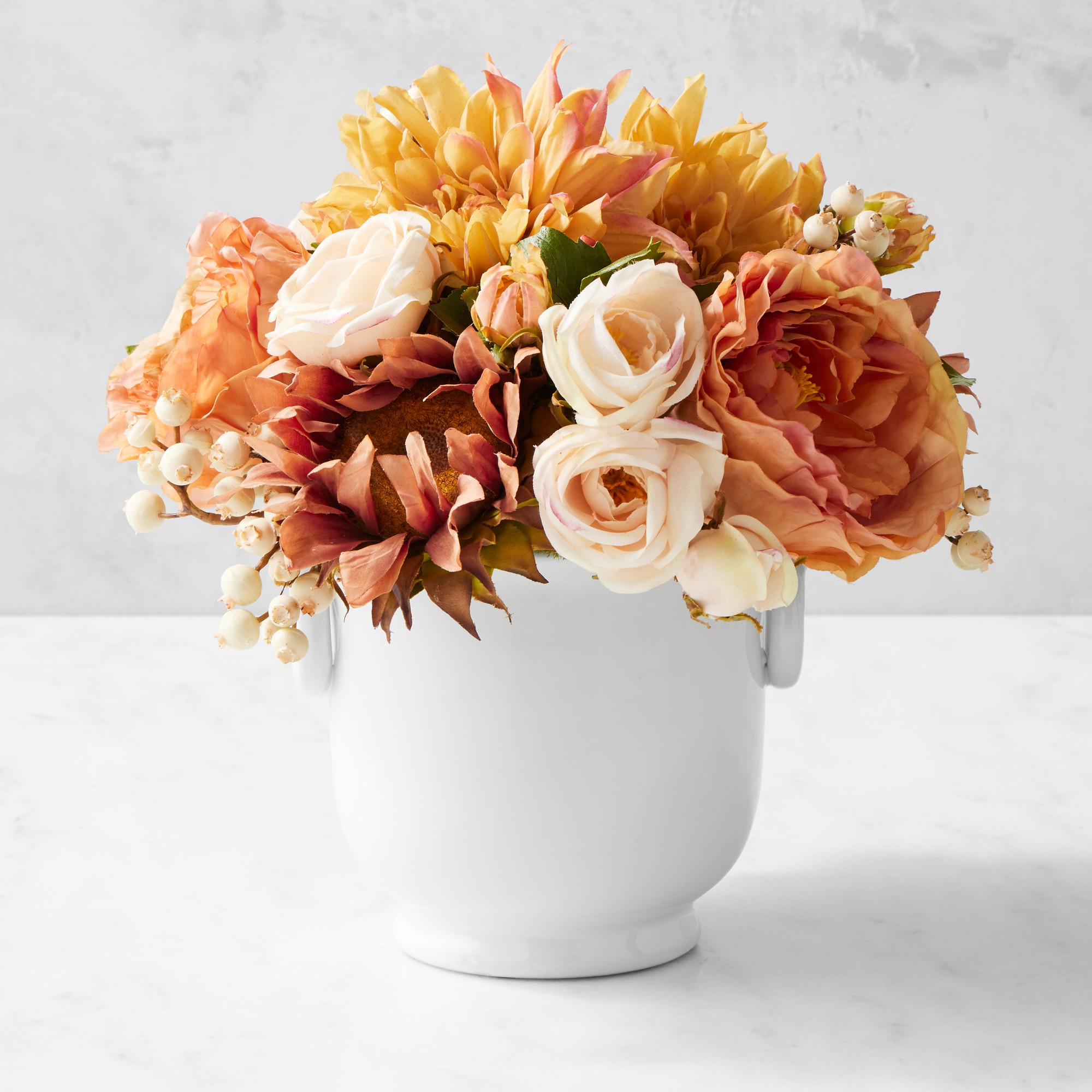 Faux Neutral Dahlia Rose in Cachepot Simolary simolary.com