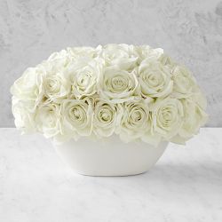 Jeff Leatham Faux White Roses Oval Bowl | Williams Sonoma