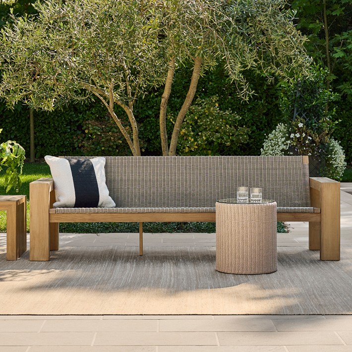 Larnaca Outdoor Teak Sofa, All-Weather Weave | Williams Sonoma