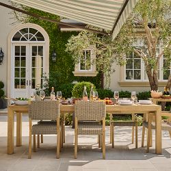 Larnaca Teak Extendable Dining Table (72"-118") &amp; All-Weather Weave Chair Set