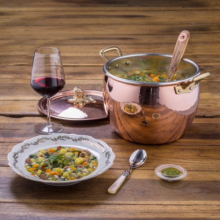 Ruffoni Historia Hammered Copper Stock Pot with Artichoke Knob