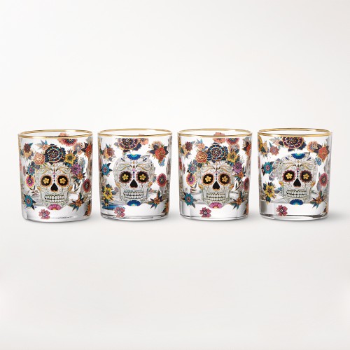 Day of the Dead Double Old-Fashioned Glasses, Set of 4
