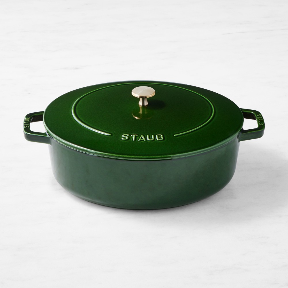Staub Enameled Cast Iron Wide Oval Dutch Oven, 6.25-Qt. - 6.5-Qt., Basil with Brass Knob