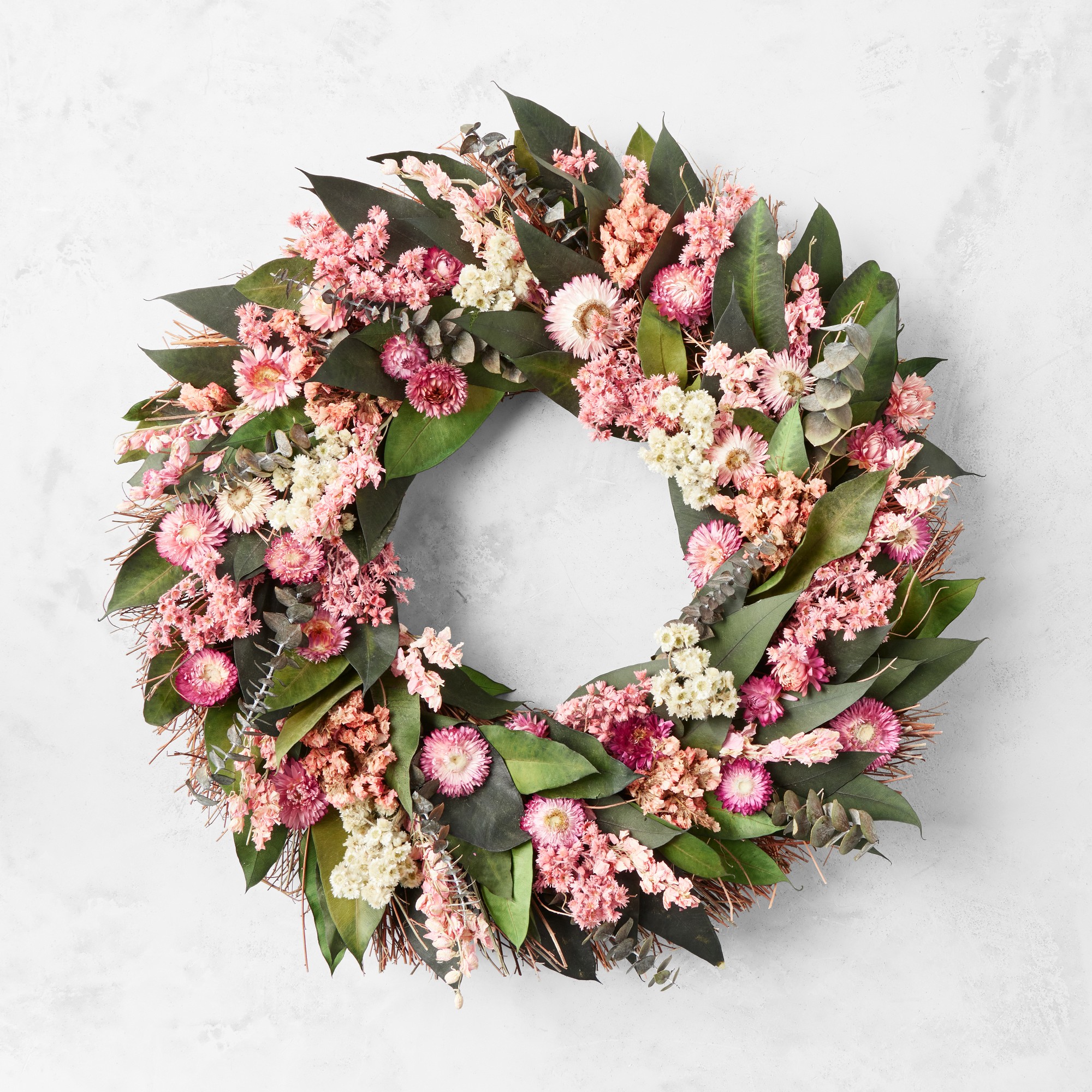 Spring Pink Blossom Live Wreath, 20″ Simolary simolary.com