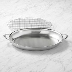 Hestan Provisions Stainless-Steel Oval Gratin Roaster with Rack, 17.5"