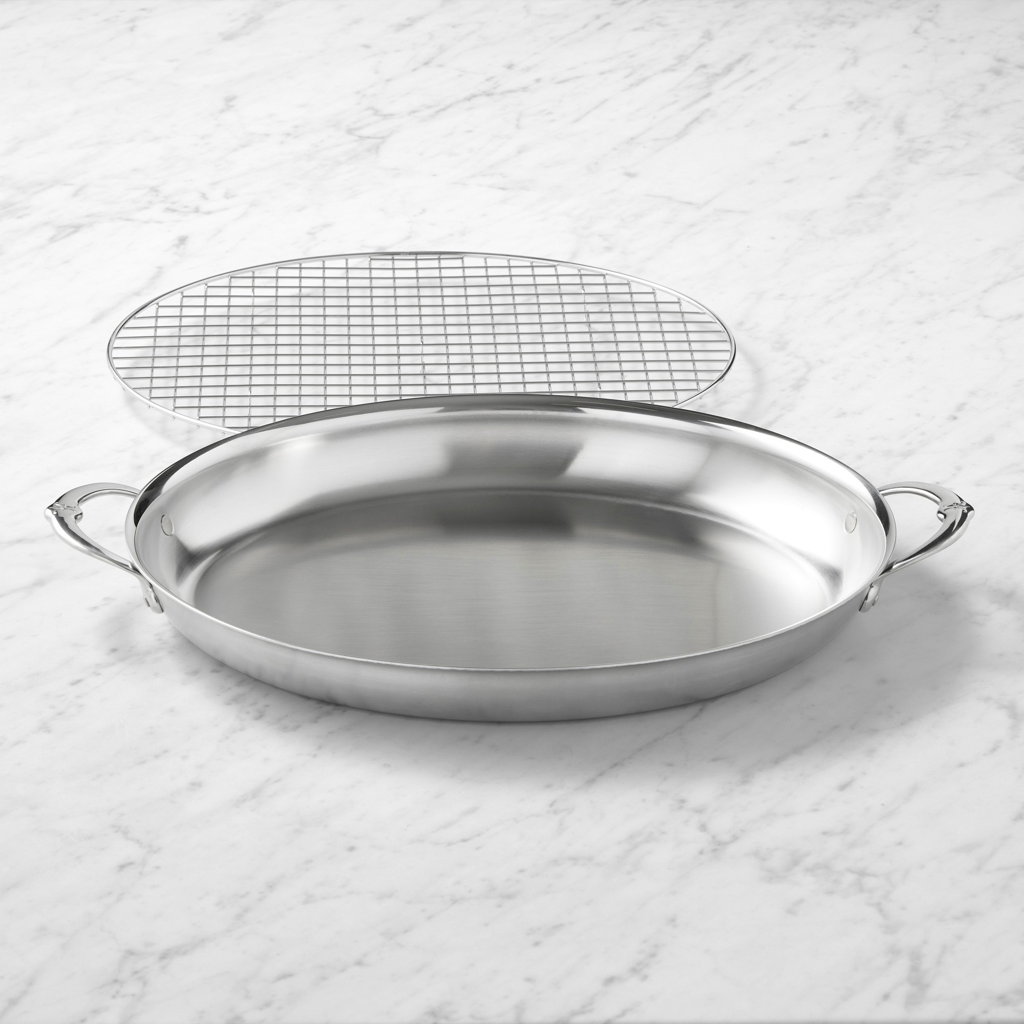 Hestan Provisions Stainless-Steel Oval Gratin Roaster with Rack, 17.5″ Sansujyuku sansujyuku.com