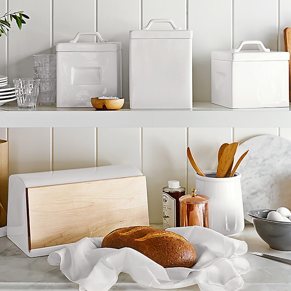 Williams Sonoma Ceramic & Wood Bread Box | Kitchen Counter