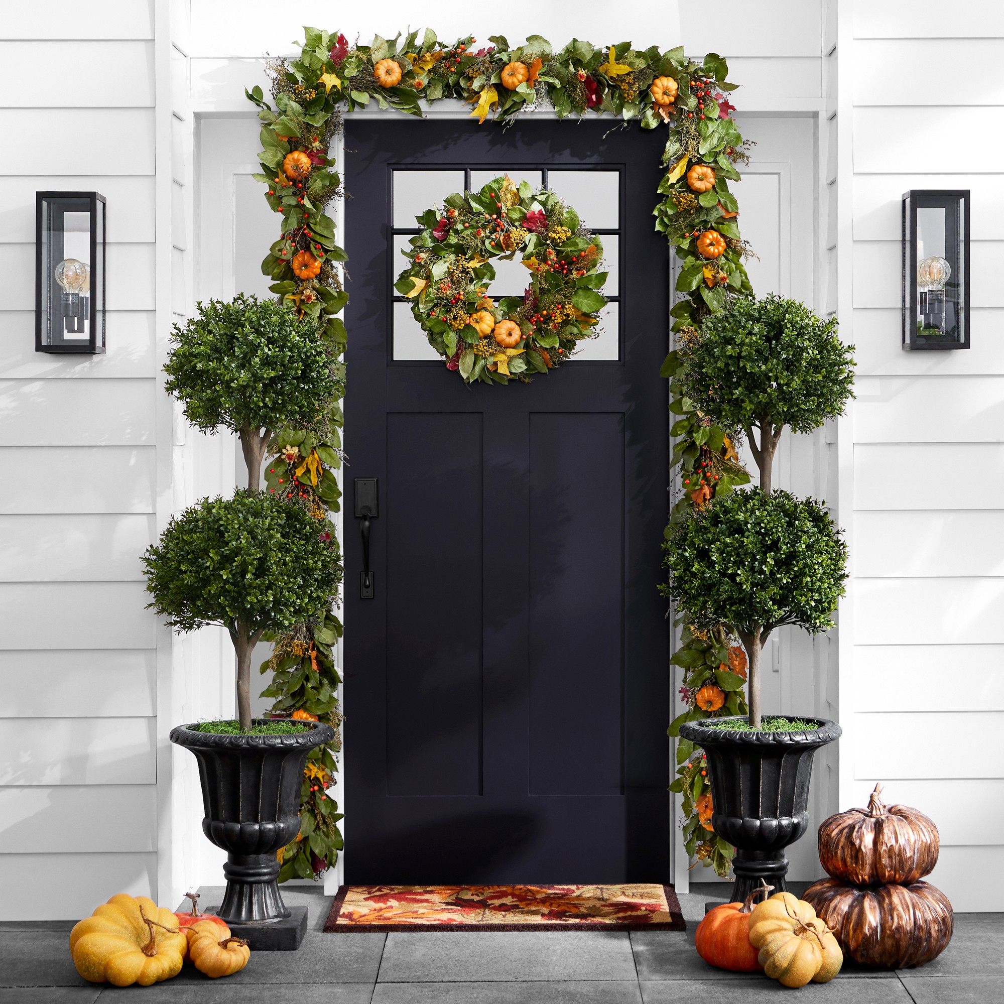 Double Ball-Shaped Faux Boxwood Topiary in Plastic Pot, 48″ Sansujyuku sansujyuku.com