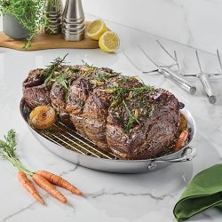 Hestan Provisions Stainless-Steel Oval Gratin Roaster with Rack, 17.5"