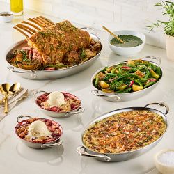 Hestan Provisions Stainless-Steel Oval Gratin Roaster with Rack, 17.5"