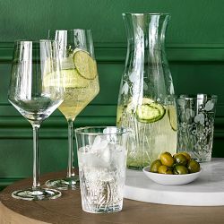 Floral Etched Carafe and Tumblers, Set of 4