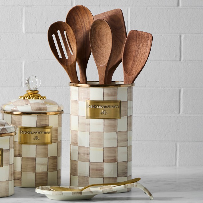 MacKenzie-Childs Mocha Check Utensil Holder | Williams Sonoma