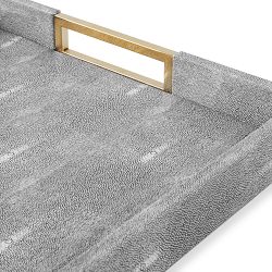 Faux Shagreen &amp; Brass Ottoman Tray, Square