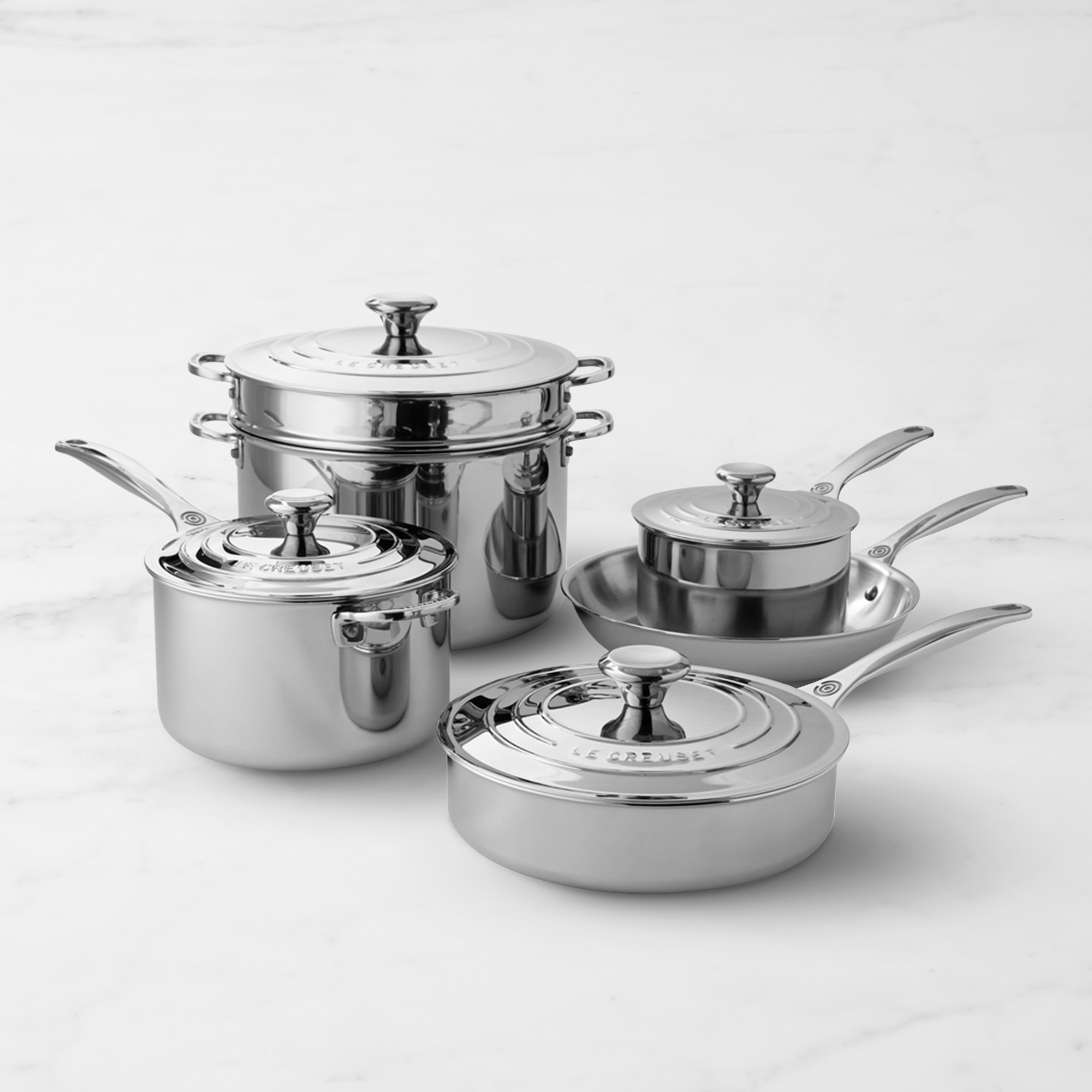 Le Creuset Signature Stainless-Steel 10-Piece Cookware Set Simolary simolary.com