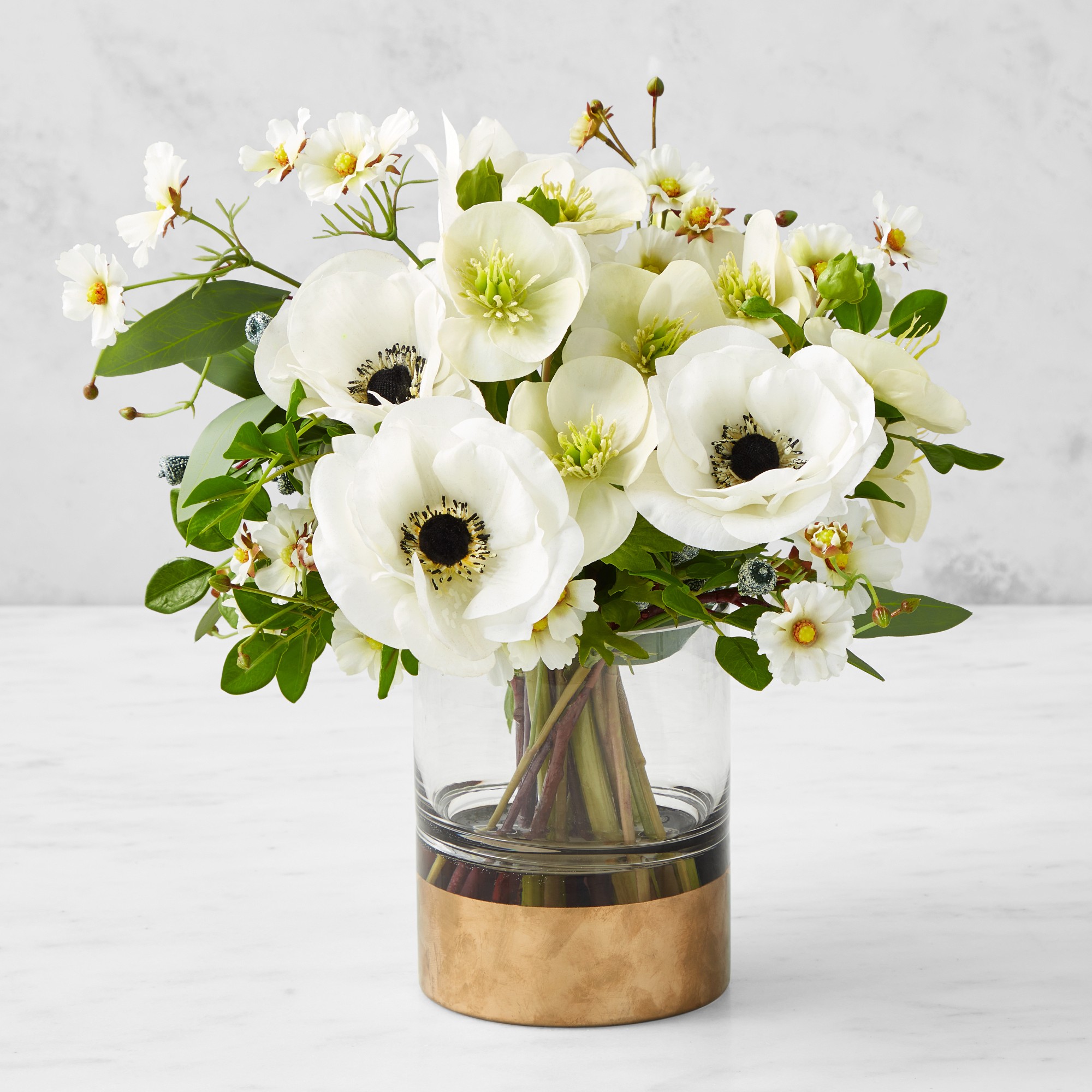 Honeycomb Faux Floral Arrangement, Gold Glass Vase Simolary simolary.com